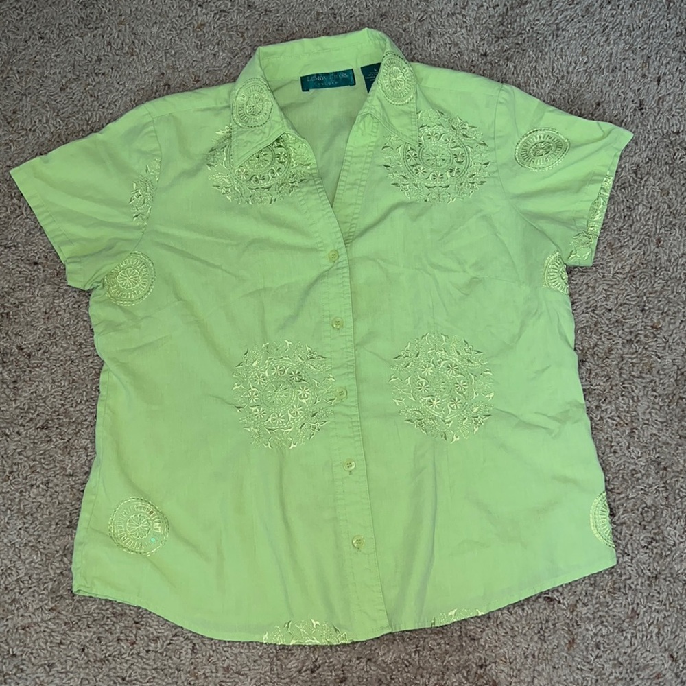 Lemon grass studio- light green embroidered Button Down top size large